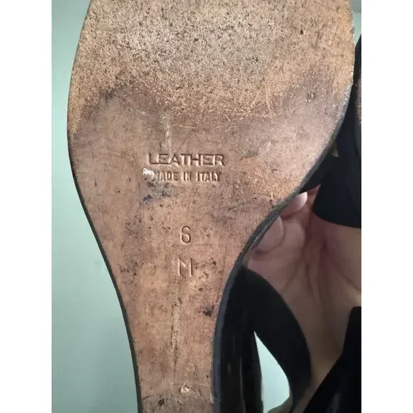 Yves Saint Laurent Black Suede Wedge Heels Sandals YSL Vintage 90s Y2K Sz 6 M - Picture 6 of 10